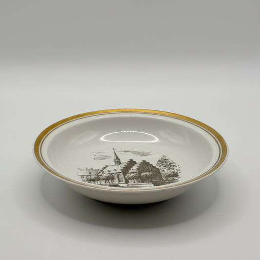 Royal Copenhagen 1971 plate angled view showing Danish landmark scene