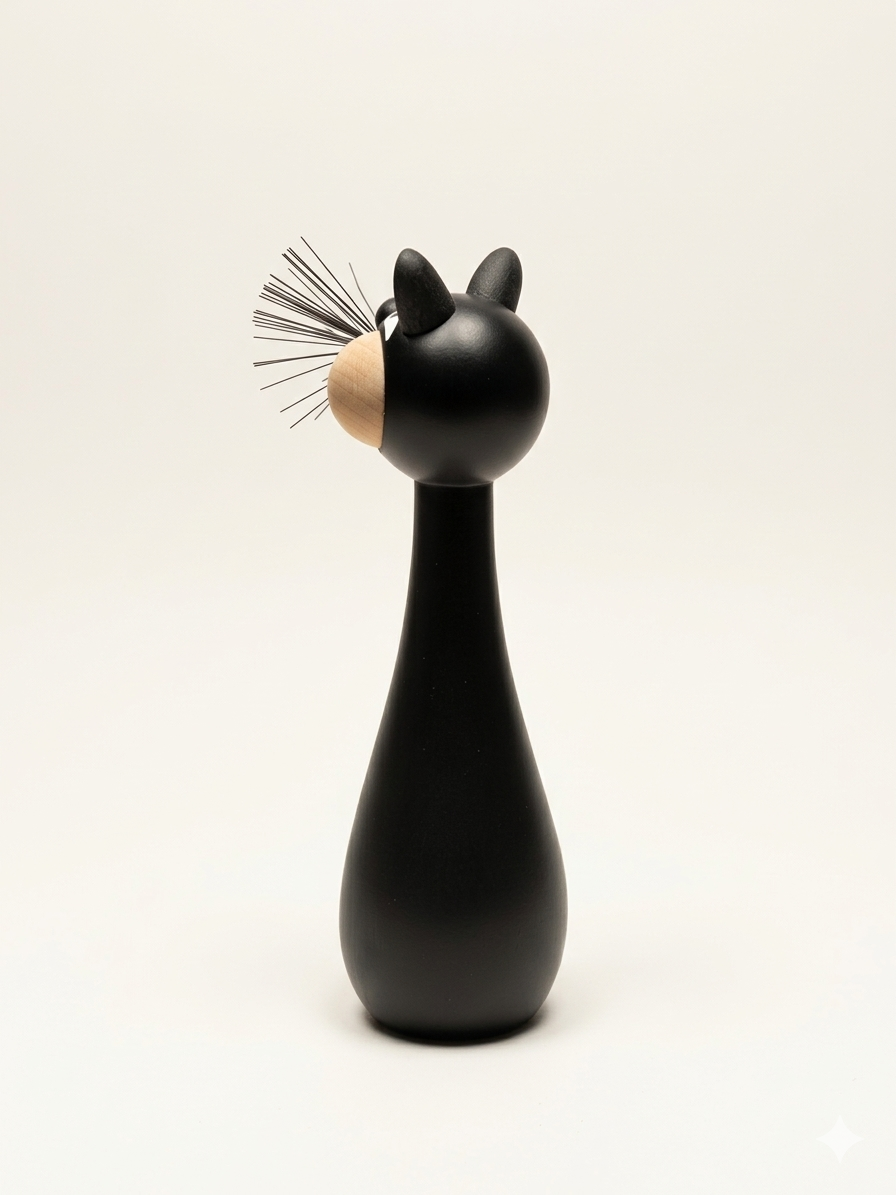 Gunnar Flørning Cat Figure | Scandinavian Wooden Cat Sculpture