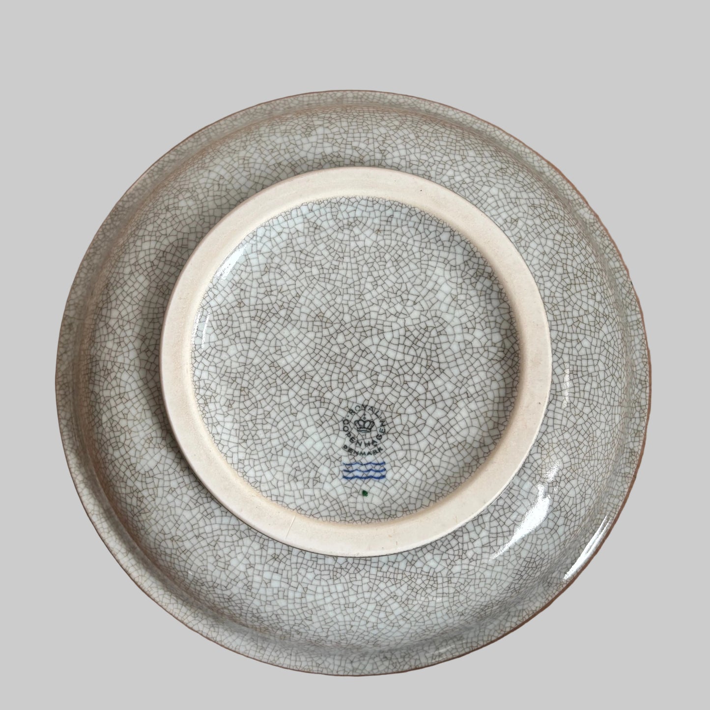 Royal Copenhagen Stoneware Bowl — Crackle Glaze with Brass Rim, Denmark 1960s