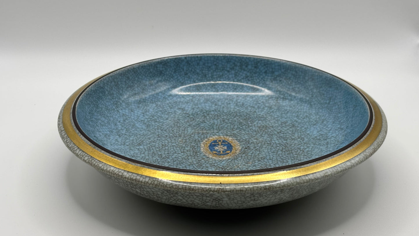 Royal Copenhagen Stoneware Bowl — Crackle Glaze with Brass Rim, Denmark 1960s