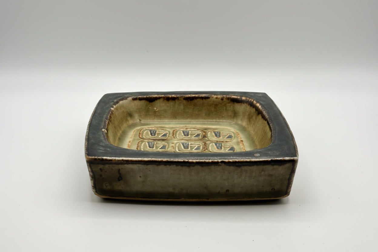 Royal Copenhagen Stoneware Dish — Geometric Relief, Denmark 1960s