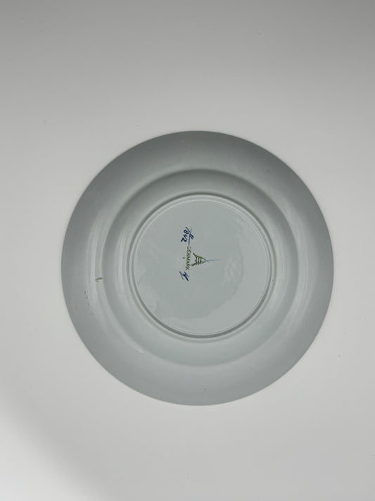 Royal Copenhagen Plate, Blue Lattice with Leaf Motif, Mid-20th Century