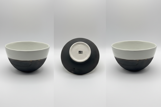 Danish modern two-tone ceramic bowl, white and charcoal
