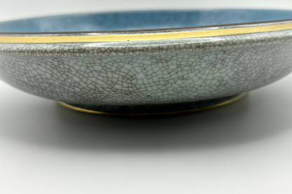 Close-up of crackle glaze pattern on ceramic dish exterior