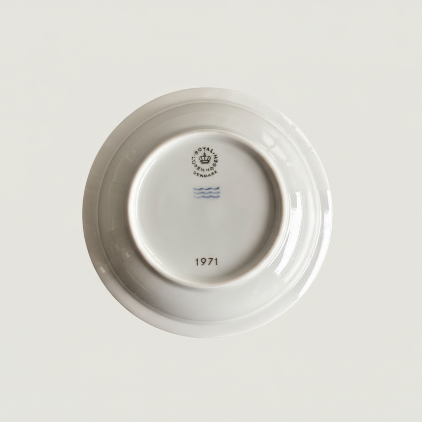 Royal Copenhagen plate underside showing crown logo, DENMARK mark, and 1971 date